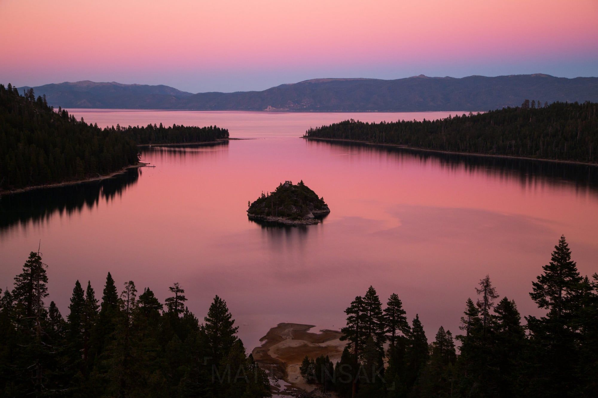 Emerald Bay at pink sunrise